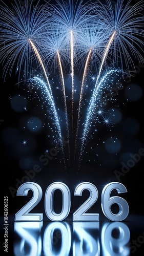 Blue Fireworks and Glass 2026 Numbers Celebration. 