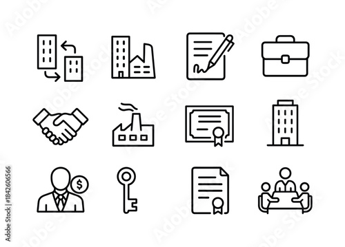 Corporate Takeover Icons. Corporate takeover. Line icon set of C