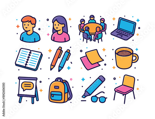 Colorful Group Discussion Icons. Group Discussion. Colorful isom