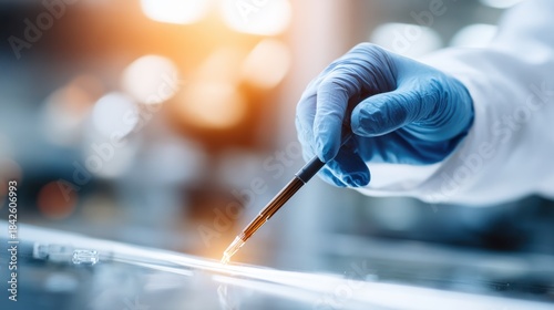 Closeup of technician performing adhesion test on freshly painted metal surface in industrial lab setting measuring coating strength.