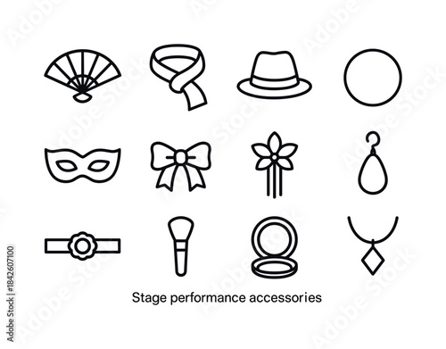 Stage Accessories Icons. Stage Performance Accessories. Line ico