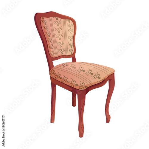 Vintage antique chair with soft seat, expensive interior furniture from pawnshop vector illustration