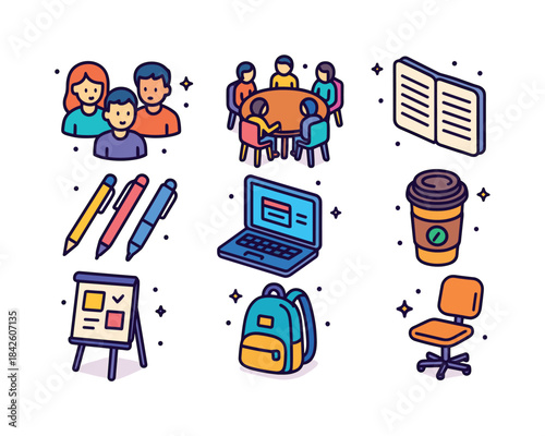 Colorful Group Discussion Icons. Group Discussion. Colorful isom