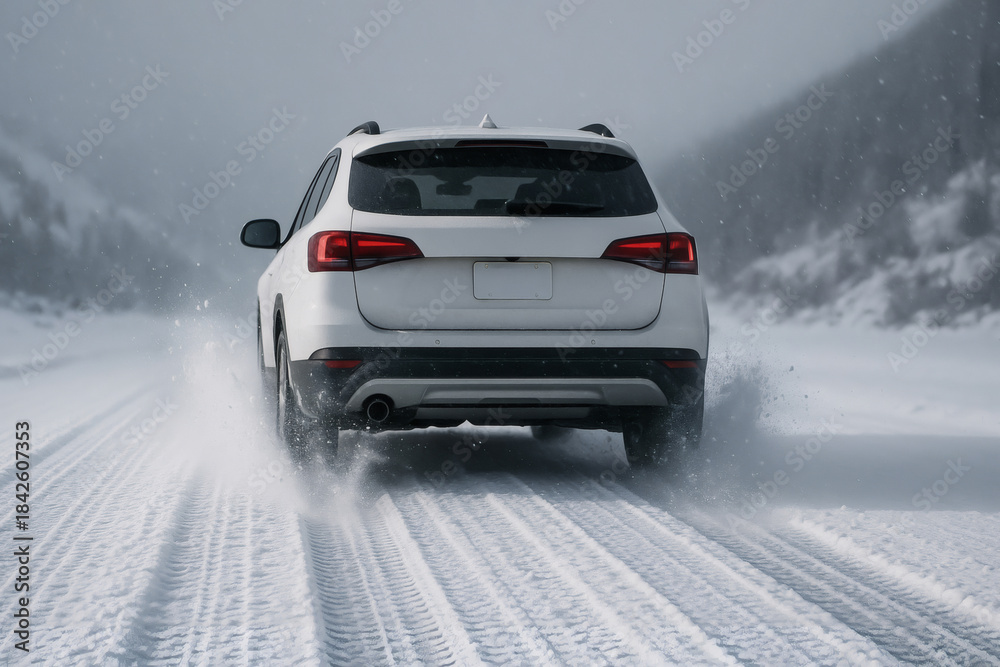 Naklejka premium 冬 運転 雪道 走行シーン