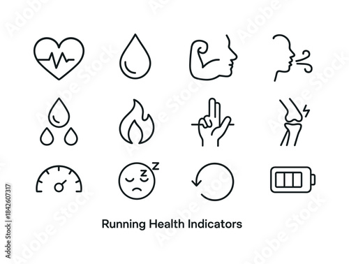 Running Health Icons. Running Health Indicators. Line icon set o