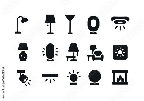 Living Room Lighting Icons. Living room lighting. Solid icon set