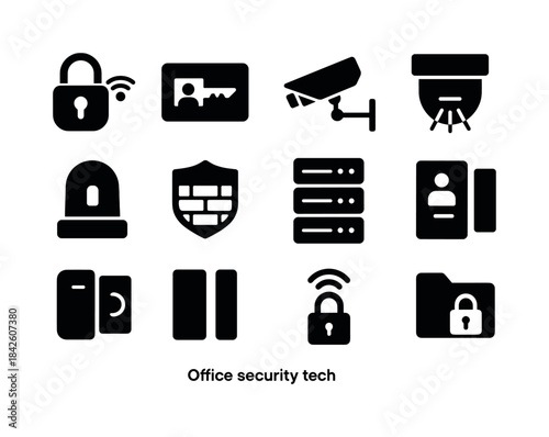 Office Security Icons. Office Security Tech. Solid icon set of O