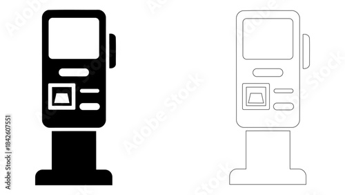 Self-service kiosk icon for automated customer check-in and payment, a modern convenience machine for retail and travel.