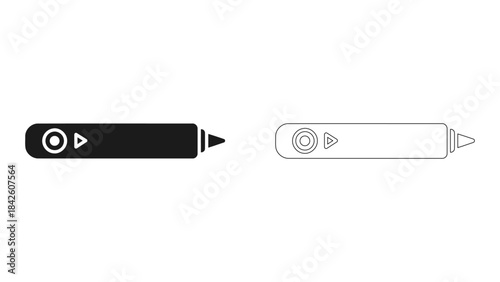 Sleek black presentation remote control with buttons for slide navigation and laser pointer functionality, isolated on w