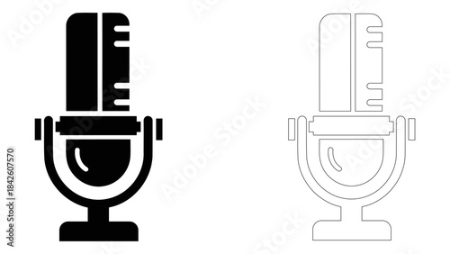 Vintage studio microphone icon, representing audio recording, broadcasting, and podcasting with a classic retro design f
