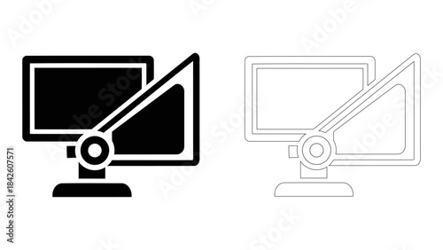 Teleprompter device for presentations and speeches showing scrolling script on monitor screen with arm and camera mount