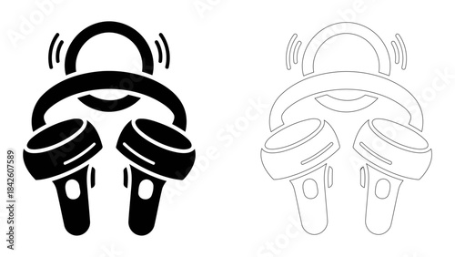 Virtual reality headset and motion controllers icon, signifying immersive digital entertainment and advanced interactive