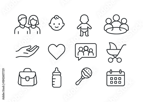 Parenting Icon Set. Parenting support group. Line icon set of pa