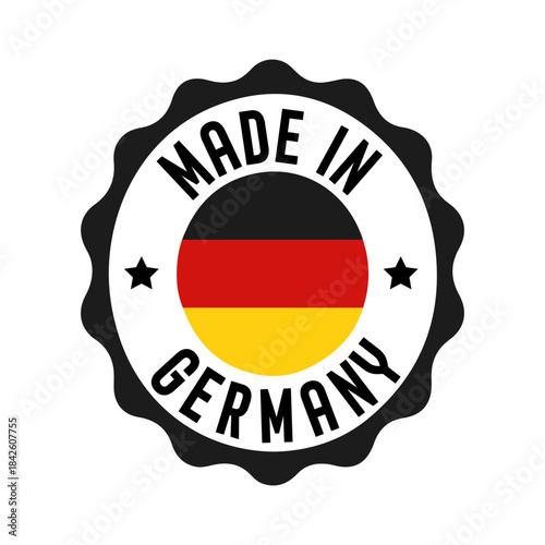 Made in Germany Badge with National Flag Colors. Germany Quality Seal Round Label Black Red Yellow