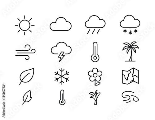 Seasonal Weather Icons. Travel Weather and Seasons. Line icon se