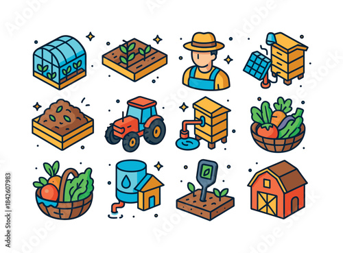 Sustainable Agriculture Icons. Sustainable Agriculture. Colorful