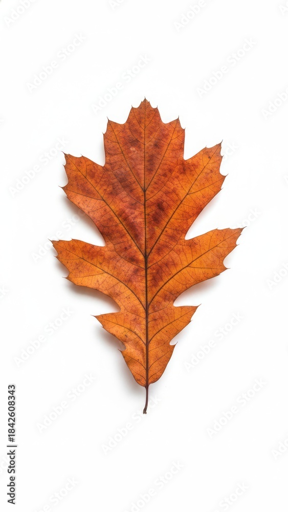 Fototapeta premium Vibrant Autumn Oak Leaf on White Surface - High Resolution Isolated Object for E-commerce Concept