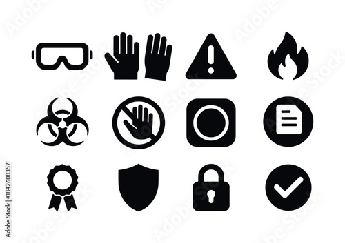 Safety Icon Set. Safety & compliance. Solid icon set of Safety &