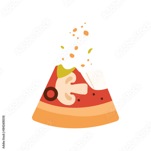 Pizza slices disappearing when bite and eat, fast food eating vector illustration