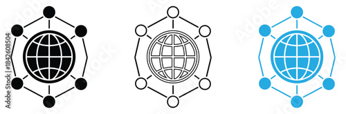 Stunning global network connection concept featuring interconnected nodes around a central world globe icon