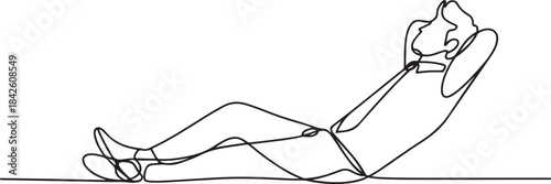 Single one line drawing of young smart male employee relaxing and relaxing.one line vector illustration with out background.