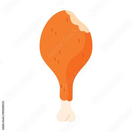 Bitten chicken drumstick with bone, crispy bird thigh while eating vector illustration
