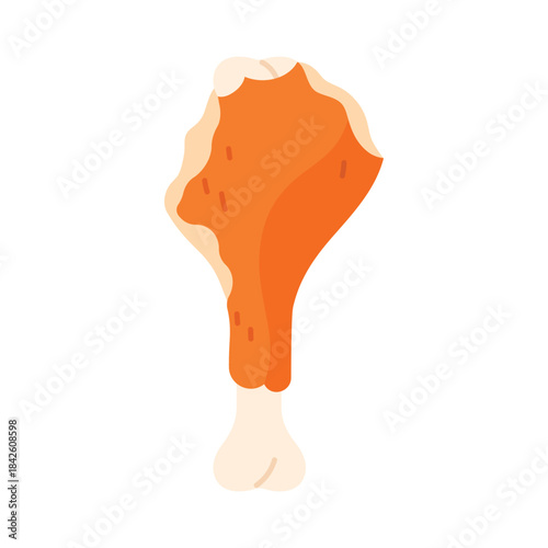 Bitten chicken drumstick with crispy crust, fried crunchy fast food vector illustration