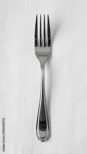 Elegant Stainless Steel Fork on White Linen Napkin in High Contrast Lighting - Modern Monochrome Ecommerce Concept