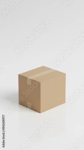 Minimalist Brown Cardboard Shipping Box on White Floor - E-commerce Delivery Concept