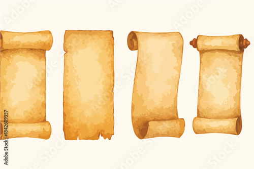 Watercolor Parchment Scroll Set – Vintage Papyrus Paper, Medieval Banner, Antique Manuscript Sheets.