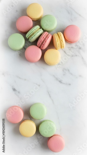 Vibrant Colorful Macarons on Marble Surface - Luxury Dessert Concept