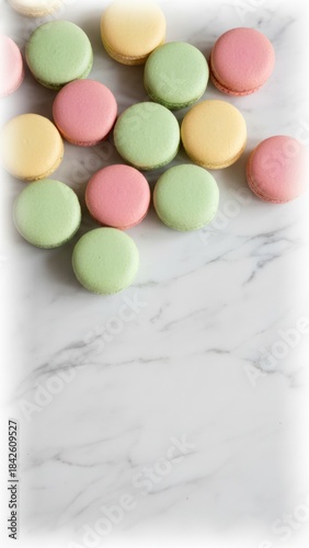 Delightful Array of Colorful Macarons on Marble Surface - Luxury Dessert Concept with Soft Focus Edges