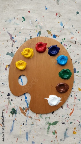 Vibrant Oil Paint Palette on Artist's Drop Cloth Background - Photorealistic Isolated Objects Ecommerce Image