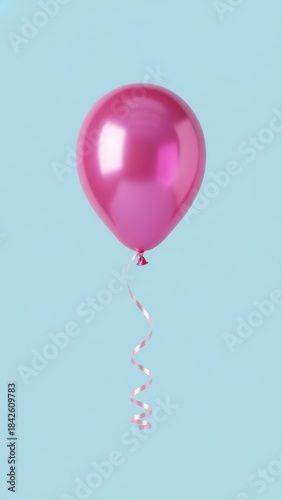 Shiny Pink Balloon with Helium Floating on Baby Blue Background for Celebratory Concept | Photorealistic 8k Ecommerce Image with Copy Space