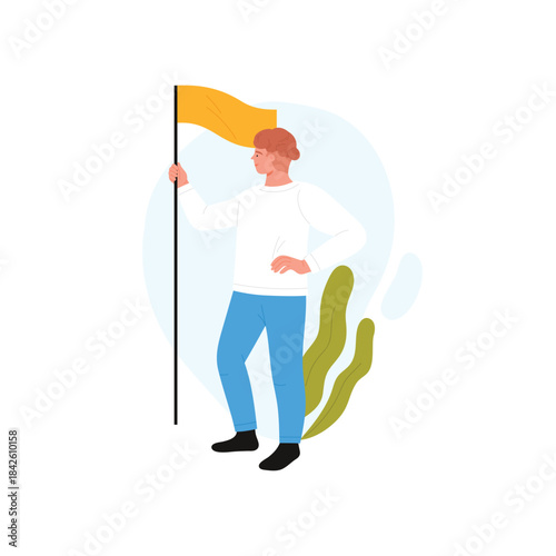ENTJ MBTI type of personality, creative extrovert holding pioneer flag vector illustration