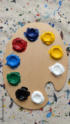 Vibrant Oil Paint Palette on Drop Cloth Background - Artistic Concept with Text Space | Photorealistic 8K Image