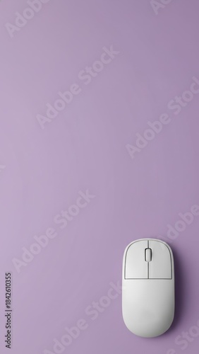 Minimalist Matte White Wireless Computer Mouse on Lilac Background with Softbox Lighting
