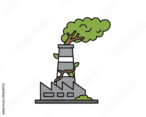 Green Factory Icon Representing Eco-Friendly Industrial Production and Sustainable Manufacturing Practices