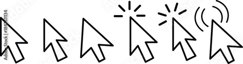 
Cursor mouse click icon set. Computer mouse click cursor gray arrow icons. hand pointer, click effect, arrow pointer, icons. Arrow click pixel cursor set. Mouse cursor pointer collection.
