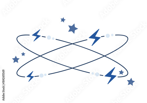 Dizzy and vertigo icon with spinning lightning and blue stars vector illustration