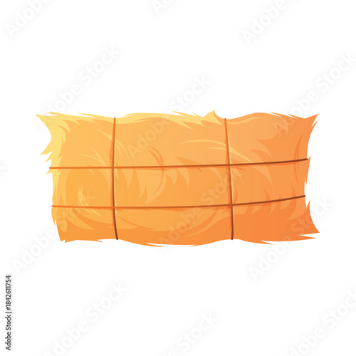 Hay bale, gold dry grass stack compressed in rectangle shape with cord vector illustration