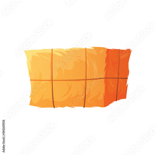 Farm haycock, rural hay stack, dry haystack of rectangle shape with ropes vector illustration