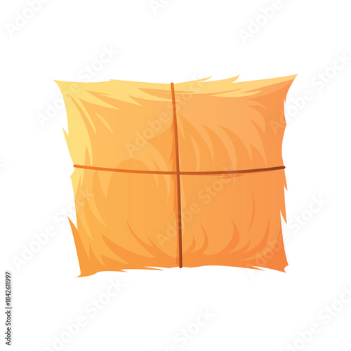 Haystack of square shape, dry hay harvest packing on farm field vector illustration