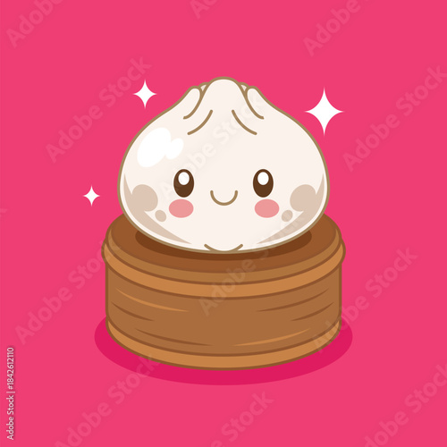 Hand drawn cute kawaii dumpling cartoon illustration