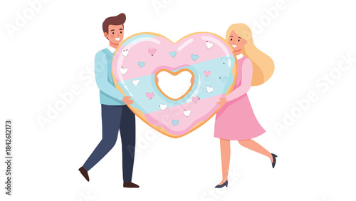 Love's Sweet Embrace: A couple shares a moment of affection, holding a heart-shaped treat symbolizing their bond and the sweetness of their connection.