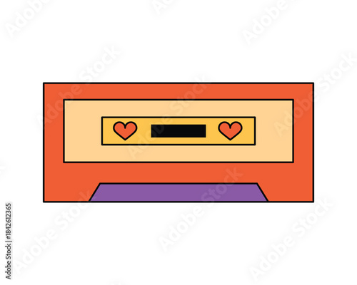 Groovy retro audio cassette for tape recorder to listen to music vector illustration