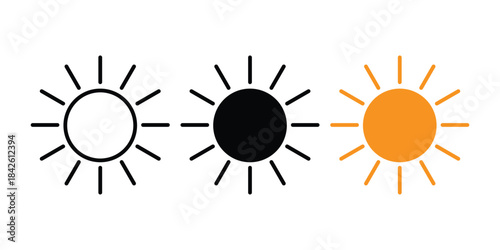 Sun Icon Set Outline, Solid, and Colored Vector Sun Symbols