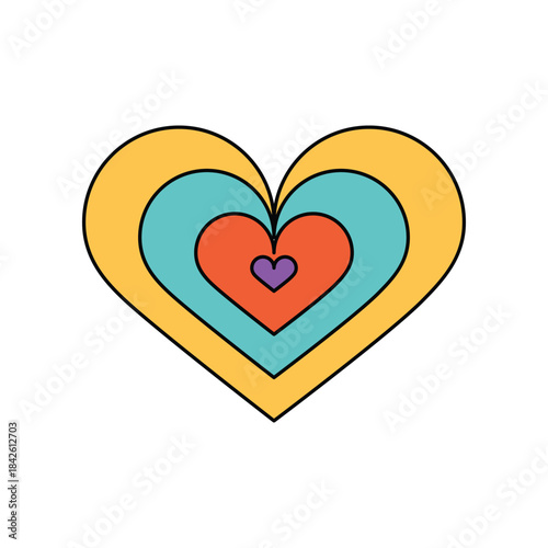 Groovy heart with frames of different colors with hippie vibe vector illustration