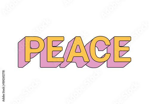 Groovy sticker with Peace motivation text and peaceful hippie vibe vector illustration