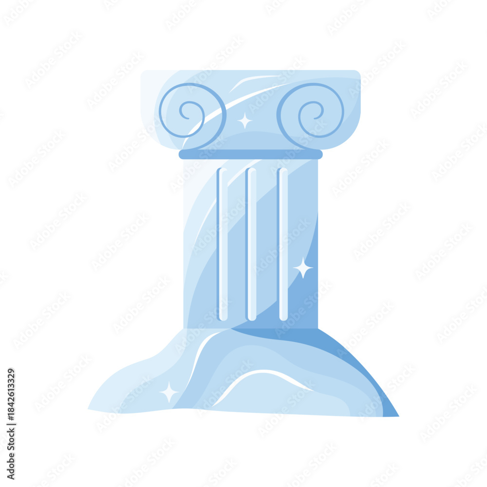 Naklejka premium Ice antique column, shining icy pillar for classic frozen building vector illustration